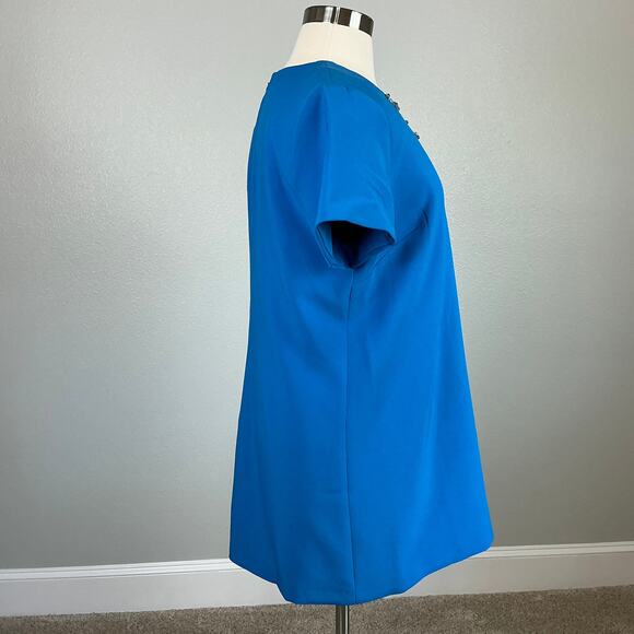 Sachin & Babi Cyrstal Beaded Short Sleeve Mini Shift Cocktail Dress Blue Size 14 - Picture 4 of 12